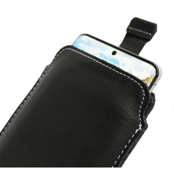 Skórzane etui wsuwane LURESKO LILLA 4XL wsuwka na telefon do 7' cali pokrowiec skórzany (czarny gładki biała nić)