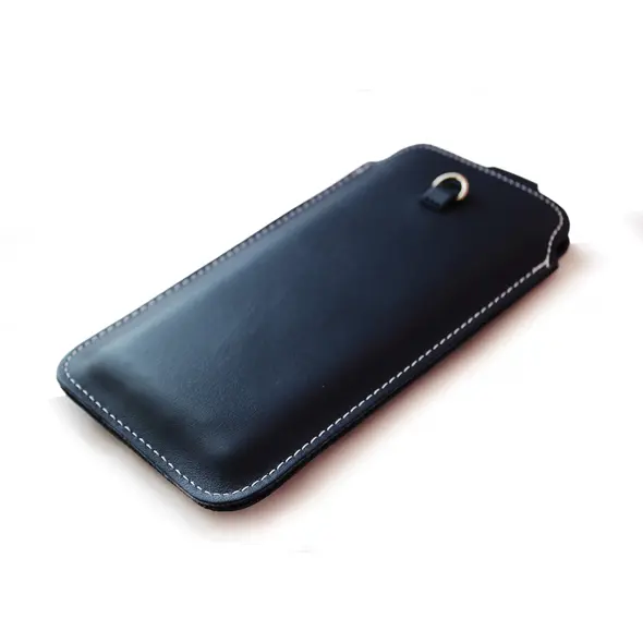 Skórzane etui uniwersalne LURESKO ASTER XXXL z oczkiem na smycz wsuwka na telefon 6.5' - 6.9' (granatowy biała nić)