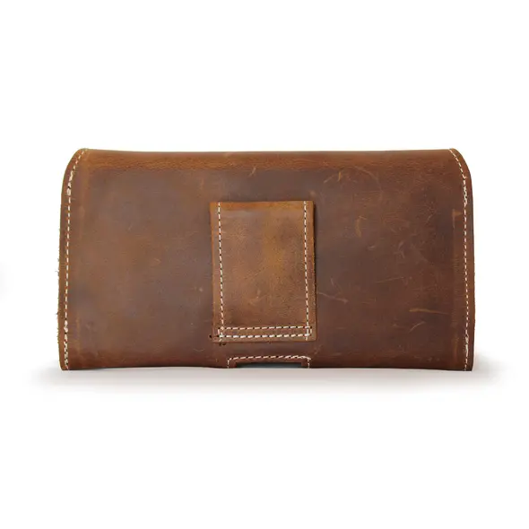 Skórzana kabura LURESKO FREYA XXL do paska etui na telefon 170x85x10mm (brąz vintage biała nić)