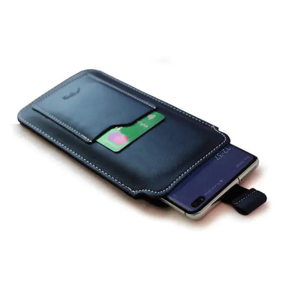 Skórzane etui uniwersalne LURESKO ASTER XXXL z oczkiem na smycz wsuwka na telefon 6.5' - 6.9' (granatowy biała nić)
