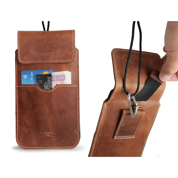 Skórzane etui LURESKO VISSA 4XL na szyję 170x80x9mm (brązowy vintage biała nić)