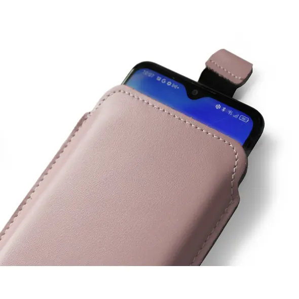Skórzane etui wsuwane LURESKO NEW LILLA XXXL wsuwka na telefon 6.5' - 6.9' (różowy gładki biała nić)