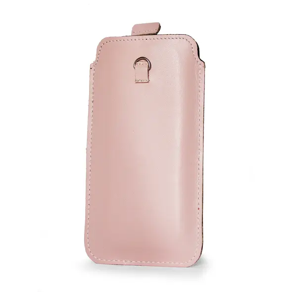 Skórzane etui uniwersalne LURESKO ASTER 4XL z oczkiem na smycz wsuwka na telefon do 7' (różowy gładki biała nić)
