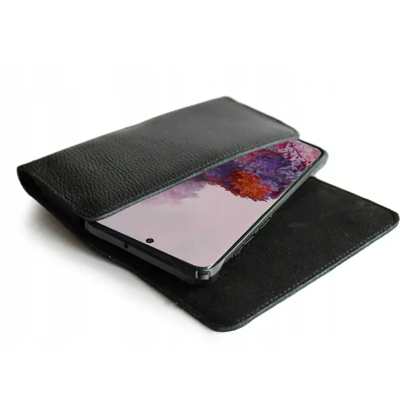 Skórzana kabura LURESKO FREYA XL do paska etui na telefon 165x82x10mm (czarny karbowany czarna nić)
