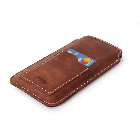Skórzane etui uniwersalne LURESKO ASTER XXL z oczkiem na smycz wsuwka na telefon 5.8' - 6.1' (brąz vintage biała nić)