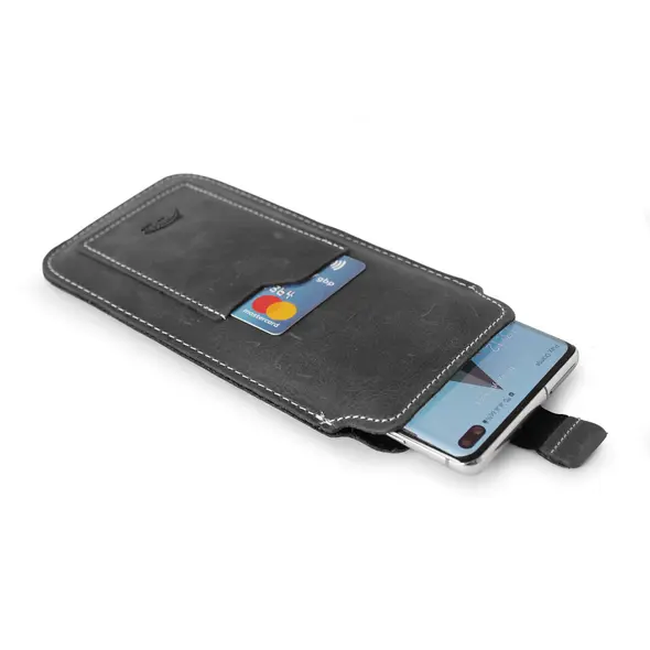 Skórzane etui uniwersalne LURESKO ASTER XXXL z oczkiem na smycz wsuwka na telefon 6.5' - 6.9' (szary vintage biała nić)