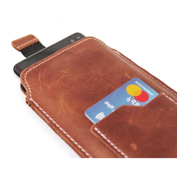 Skórzane etui uniwersalne LURESKO ASTER XXXL z oczkiem na smycz wsuwka na telefon 6.5' - 6.9' (brązowy vintage biała nić)