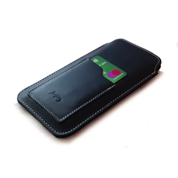 Skórzane etui uniwersalne LURESKO ASTER XXXL z oczkiem na smycz wsuwka na telefon 6.5' - 6.9' (granatowy biała nić)