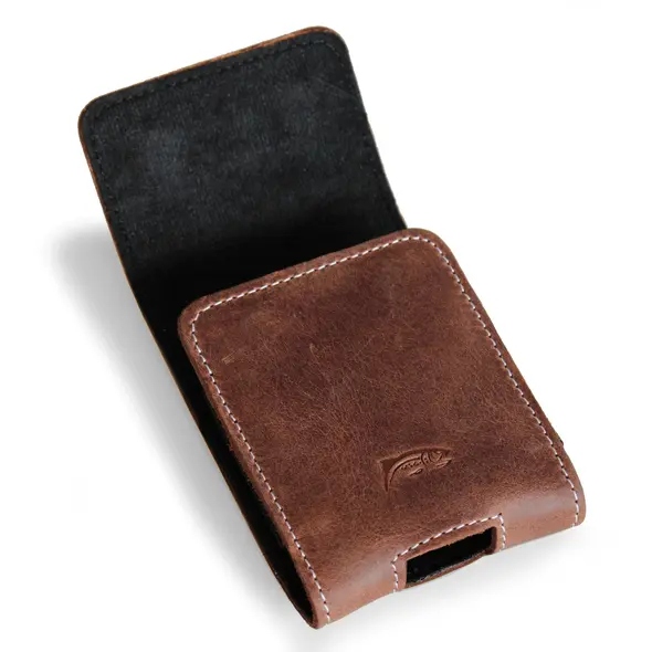 Skórzane etui na szyję / do paska / do szlufki LURESKO HECTOR FLIP M do modeli Flip (brąz vintage  biała nić)