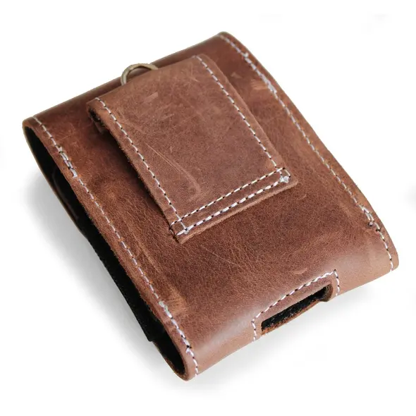 Skórzane etui na szyję / do paska / do szlufki LURESKO HECTOR FLIP M do modeli Flip (brąz vintage  biała nić)