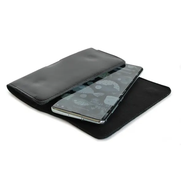 Skórzana kabura LURESKO FREYA XXL do paska etui na telefon 170x82x10mm (czarny gładki czarna nić)