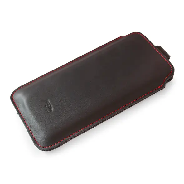 Skórzane etui wsuwane LURESKO LILLA XXXL wsuwka na telefon 6.5' - 6.9' (czarny gładki czerwona nić)