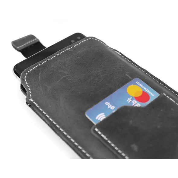 Skórzane etui uniwersalne LURESKO ASTER XXXL z oczkiem na smycz wsuwka na telefon 6.5' - 6.9' (szary vintage biała nić)