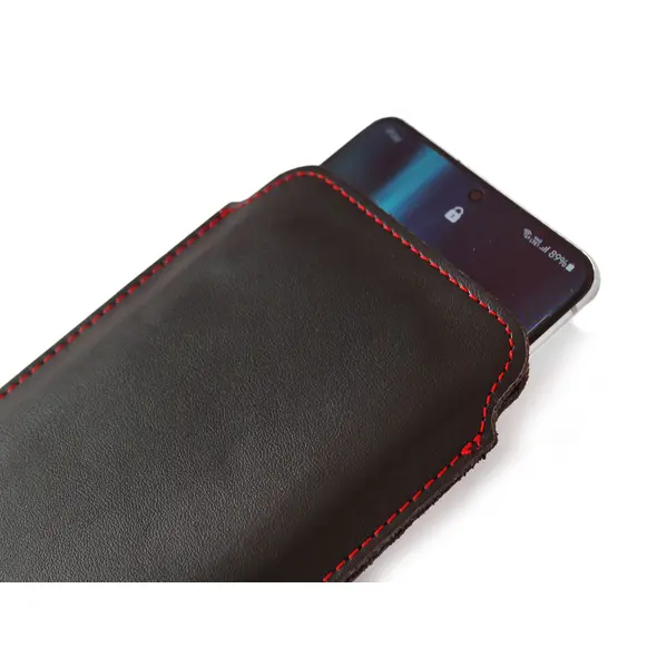 Skórzane etui wsuwane LURESKO LILLA XXXL wsuwka na telefon 6.5' - 6.9' (czarny gładki czerwona nić)