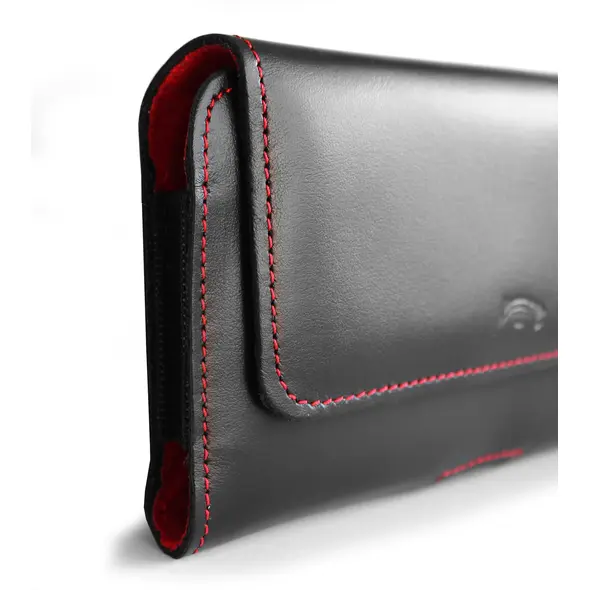 Skórzane etui ochronne LURESKO ELLA XXL na telefon - 170x85x12 / do torebki plecaka (czarny  czerwona nić)