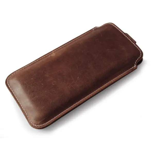 Skórzane etui wsuwane LURESKO NEW LILLA XXXL wsuwka na telefon 6.5' - 6.9' (brąz vintage biała nić)
