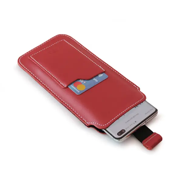 Skórzane etui uniwersalne LURESKO ASTER XXXL z oczkiem na smycz wsuwka na telefon 6.5' - 6.9' (czerwony biała nić)
