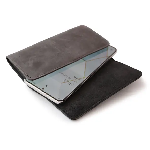 Skórzana kabura LURESKO FREYA XL do paska etui na telefon 165x82x10mm (szary vintage)
