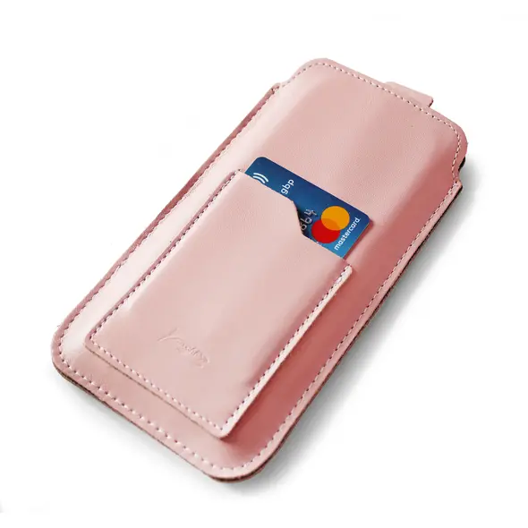 Skórzane etui uniwersalne LURESKO ASTER XXXL z oczkiem na smycz wsuwka na telefon 6.5' - 6.9' (różowy gładki biała nić)