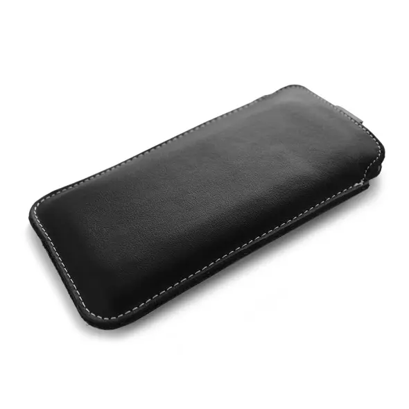 Skórzane etui wsuwane LURESKO LILLA 4XL wsuwka na telefon do 7' cali pokrowiec skórzany (czarny gładki biała nić)