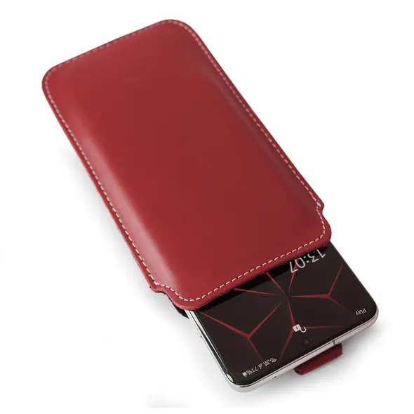 Skórzane etui wsuwane LURESKO NEW LILLA XXXL wsuwka na telefon 6.5' - 6.9' (czerwony gładki biała nić)