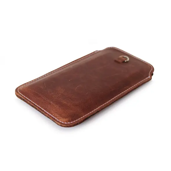 Skórzane etui uniwersalne LURESKO ASTER XXXL z oczkiem na smycz wsuwka na telefon 6.5' - 6.9' (brązowy vintage biała nić)