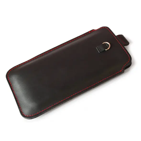 Skórzane etui uniwersalne LURESKO ASTER XXXL z oczkiem na smycz wsuwka na telefon 6.5' - 6.9' (czarny gładki czerwona nić)