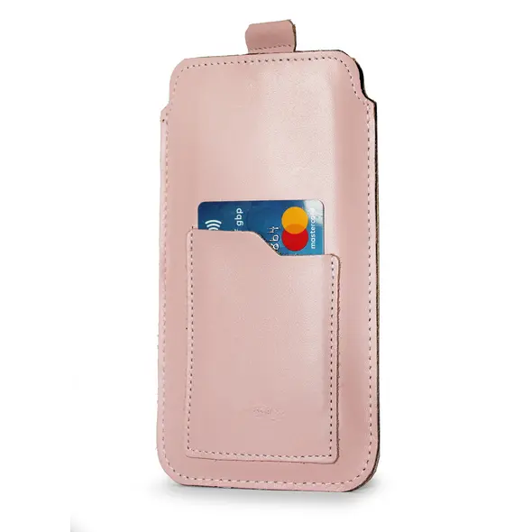 Skórzane etui uniwersalne z oczkiem na smycz LURESKO NEW ASTER XXXL wsuwka na telefon 6.5' - 6.9' (różowy biała nić)