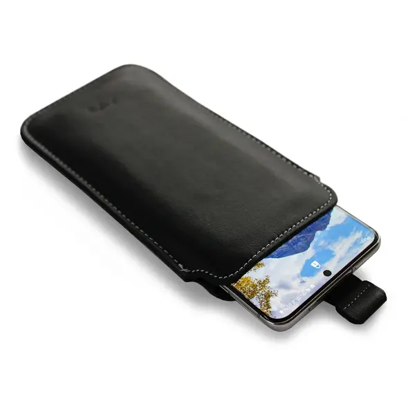 Skórzane etui wsuwane LURESKO LILLA XXXL wsuwka na telefon 6.5' - 6.9' (czarny gładki biała nić)