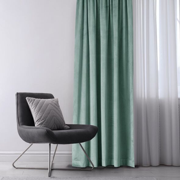 AmeliaHome Zasłona VELVET styl klasyczny przelotki srebrne 140x270 miętowa