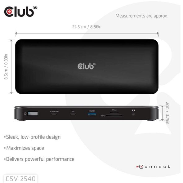 Club3D Dokovací stanice USB-C 14v1, 2xHDMI, 2xDP, 3xUSB-C, 1xUSB-C PD, 2xUSB, 1xRJ45, 1x3.5mm, microSD/SD, černá