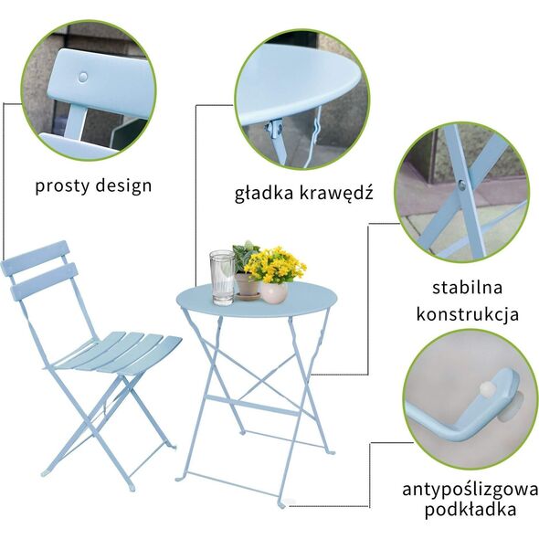 Fancy Garden Zestaw balkonowy Orion stół + 2 krzesła meble do ogrodu Niebieski