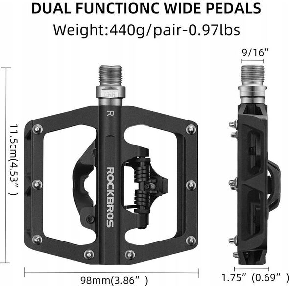 RockBros Zestaw pedałów rowerowych MTB z zatrzaskami SPD Shimano - czarne ROCKBROS