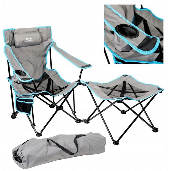 PLATINET CAMPING SET OF 2, FOLDING TABLE/ FOOTREST + CHAIR BLACK BLUE [45907]