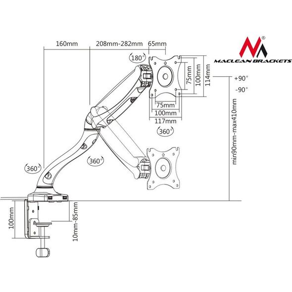 Maclean Uchwyt biurkowy na monitor 13" - 27" (MC-673)