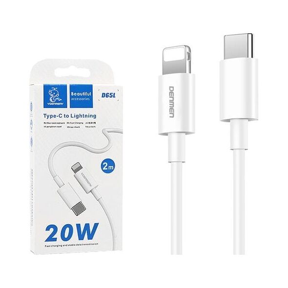 Kabel USB Vega DENMEN KABEL USB PD TYP-C - LIGHTNING 20W 3,6A WZMACNINANY BIAŁY 2M D65>