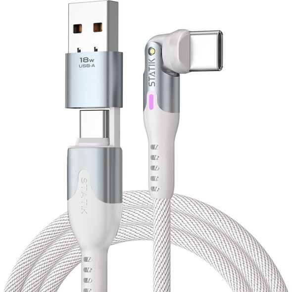 STATIK PowerPivot Pro Νάιλον Πλεκτό Καλώδιο, USB-C σε USB-C, 3m, Λευκό