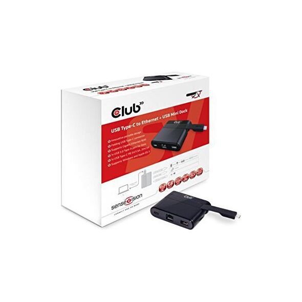 Stacja/replikator Club 3D USB-C - USB-C + RJ-45 + USB-A Czarny (CSV-1530)