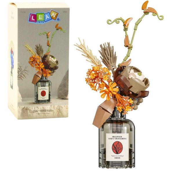 Klocki Konstrukcyjne Jesienny Bukiet Kwiatów W Wazonie Beżowo-Brązowy 362el LEAN Toys