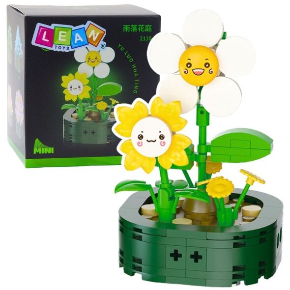 Mini Klocki Konstrukcyjne Kwiatki Z Buźkami Białe Żółte 142 el. LEAN TOYS