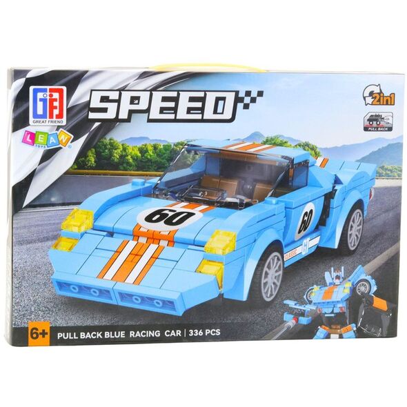 Klocki Konstrukcyjne Auto Robot 2w1 Pomarańczowo-Niebieski Napęd 336 el. LEAN Toys