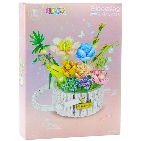Klocki Konstrukcyjne Kompozycja Kwiatowa W Koszyku Światła LED 1376 el. LEAN Toys