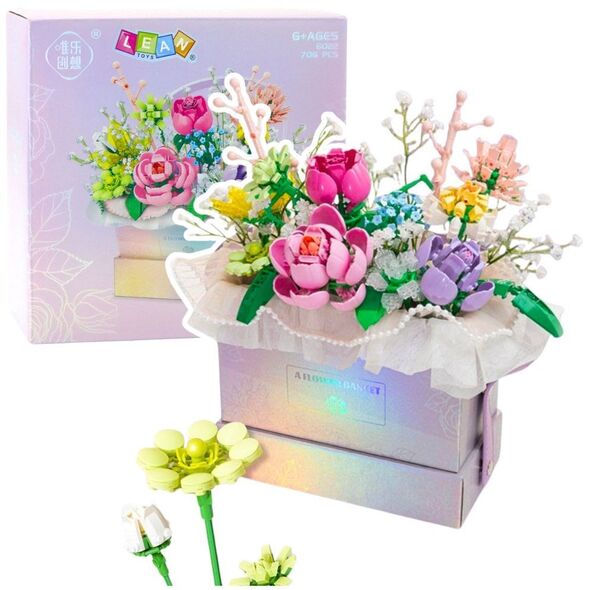Klocki Konstrukcyjne Kompozycja W Pudełku Box Kwiatowy Fioletowy LED 706el. LEAN Toys
