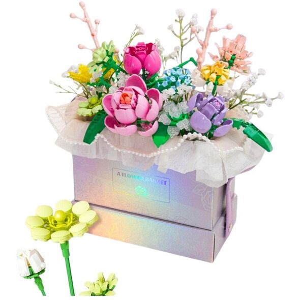 Klocki Konstrukcyjne Kompozycja W Pudełku Box Kwiatowy Fioletowy LED 706el. LEAN Toys