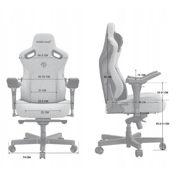 Fotel gamingowy Kaiser 3 PRO XL Anda Seat materiałowy ciemnoszary
