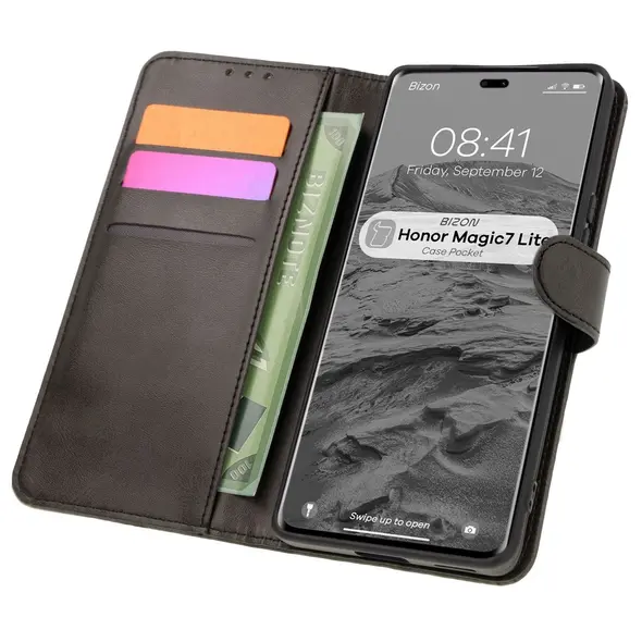 Etui z klapką Bizon Case Pocket do Honor Magic7 Lite czarne
