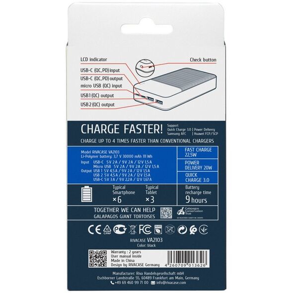 POWER BANK USB 30000MAH/VA2103 RIVACASE