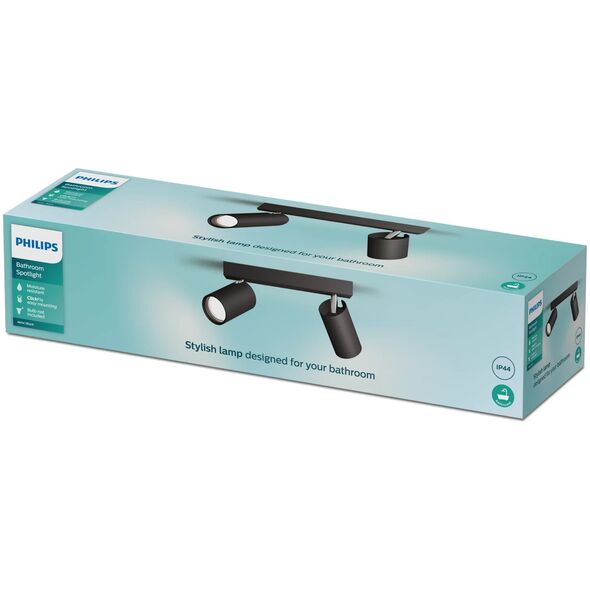 LED spotlight PHILIPS IDRIS, IP44, 2xGU10, max 2x5W, black, 8.3x24x12cm