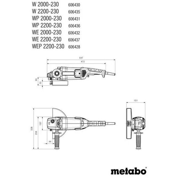 METABO.ANGLE GRINDER 230 WE 2200-230 + 2 DIAMOND DISCS CASE