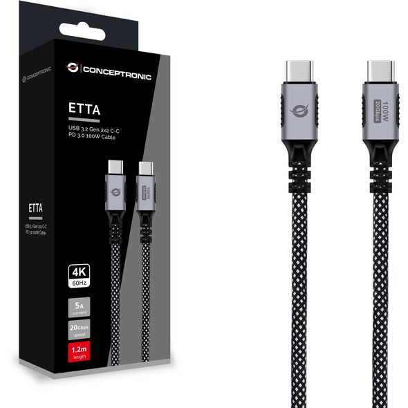 Conceptronic ETTA07B12 kabel USB USB 3.2 Gen 2x2 1,2 m USB C Czarny